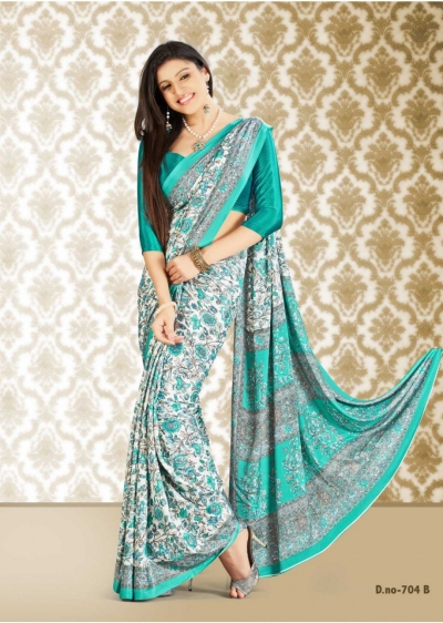 Off White Colored Printed Crape Silk Saree 704B