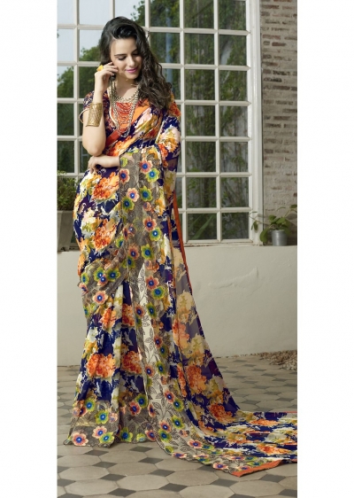 Multi Colored Printed Faux Georgette Saree 31122