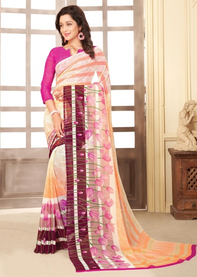 Off White Colored Printed Faux Georgette Saree 89008