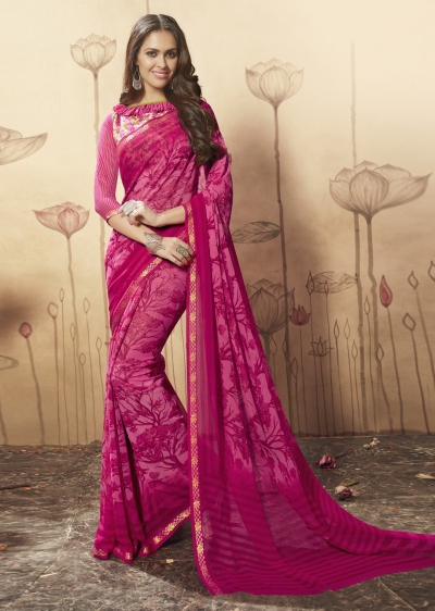 Magenta Colored Printed Faux Georgette Saree 1606