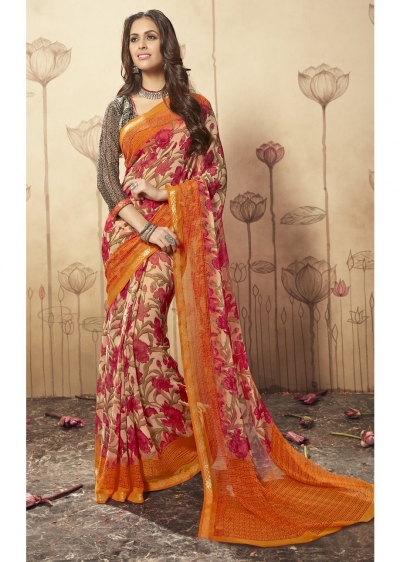 Multi Colored Printed Faux Georgette Saree 1612