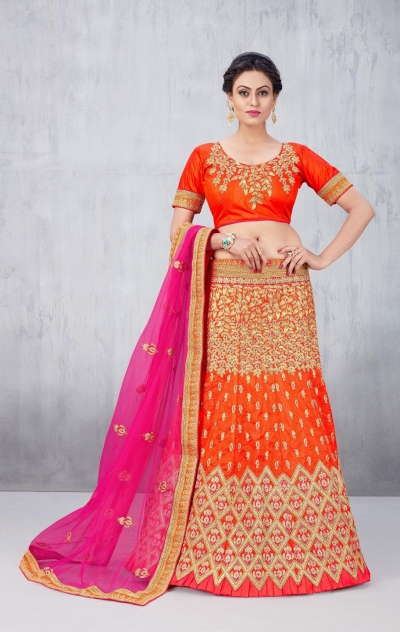 Party Wear Orange Lehenga 132