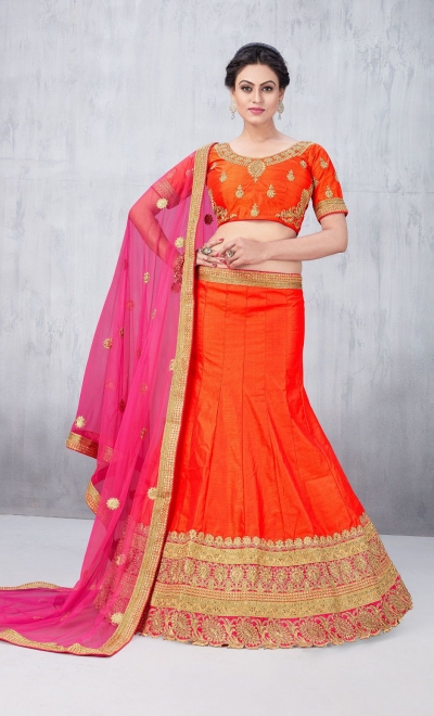 Party Wear Orange Lehenga 139