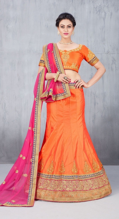 Party Wear Orange Lehenga 141