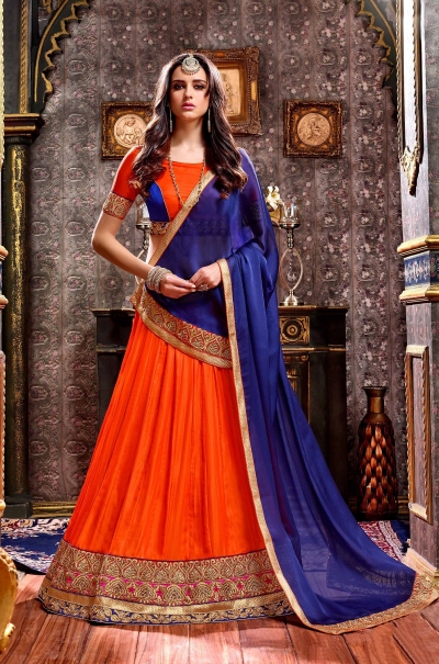 Party Wear Orange Blue Lehenga 2001