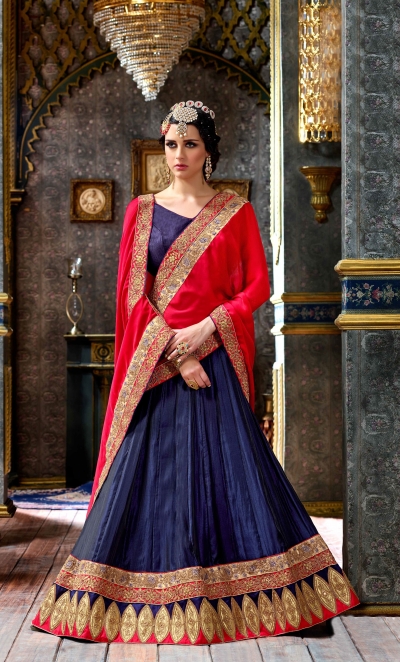 Party Wear Blue Red Lehenga 2003