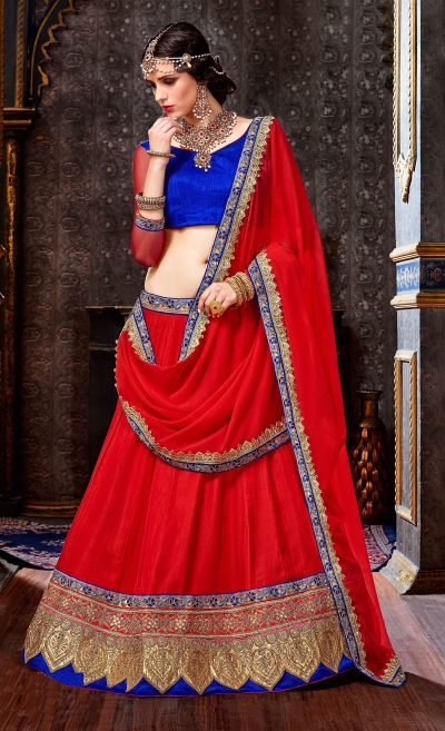 Party Wear Red Blue Lehenga 2005