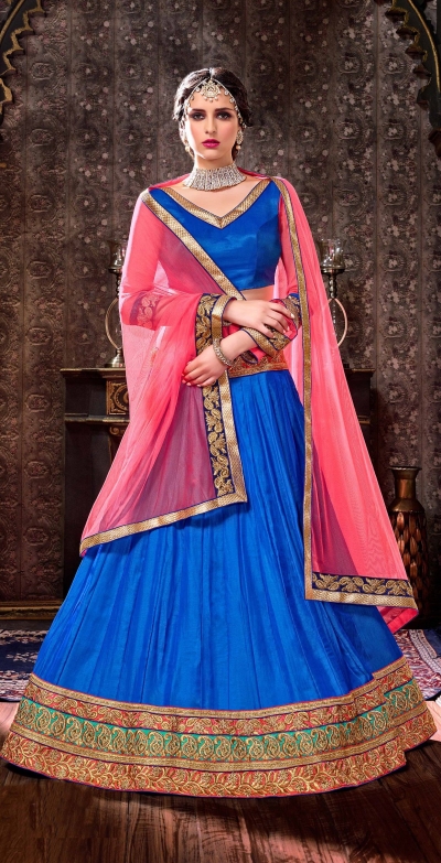 Party Wear Blue Pink Lehenga 2006