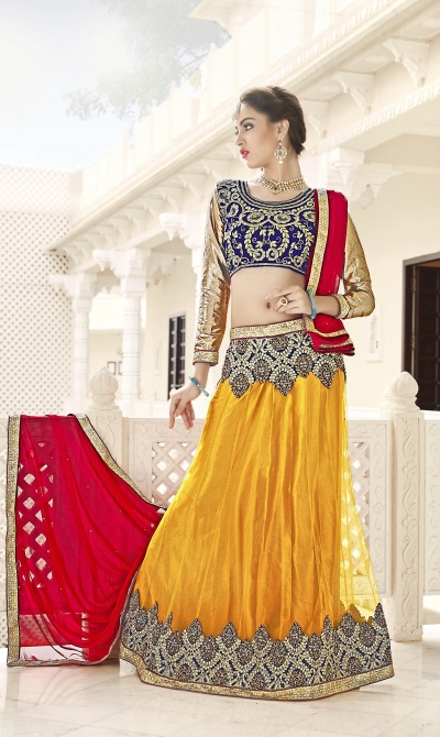 Party Wear Yellow Blue Color Lehenga 7213