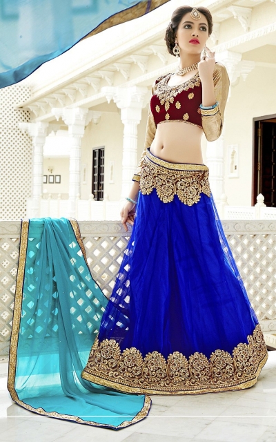 Party Wear Blue Maroon Green Color Lehenga 7219