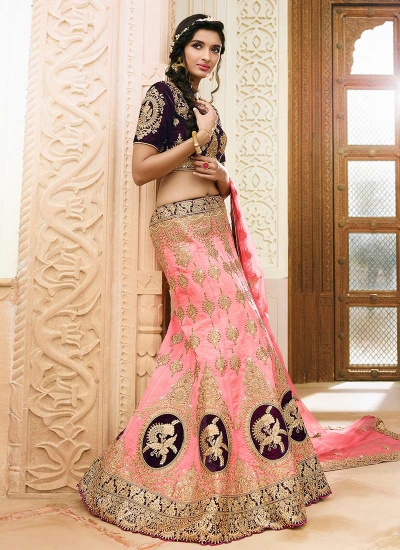 light pink art dupion silk wedding lehenga 13054