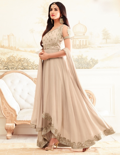 sonal chauhan rangoli beige party wear anarkali 4602