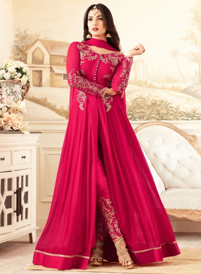 sonal chauhan georgette pink party wear anarkali 4604