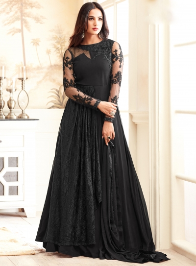 sonal chauhan georgette black party wear anarkali 4606