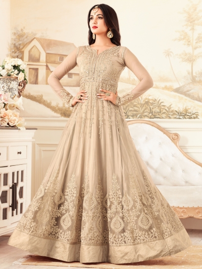 sonal chauhan net beige party wear anarkali 4607