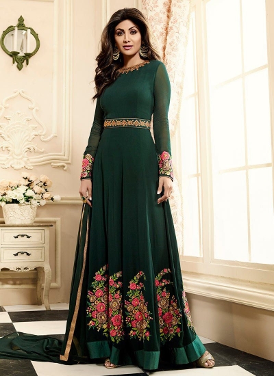 shilpa shetty dark green georgette anarkali suit 10010