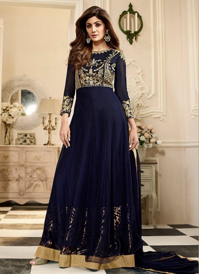 shilpa shetty blue georgette anarkali suit 10012