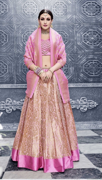 Party Wear Pure banarsi silk baby pink Lehenga 25001