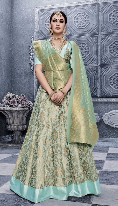 Party Wear Pure banarsi silk Green Lehenga 25003