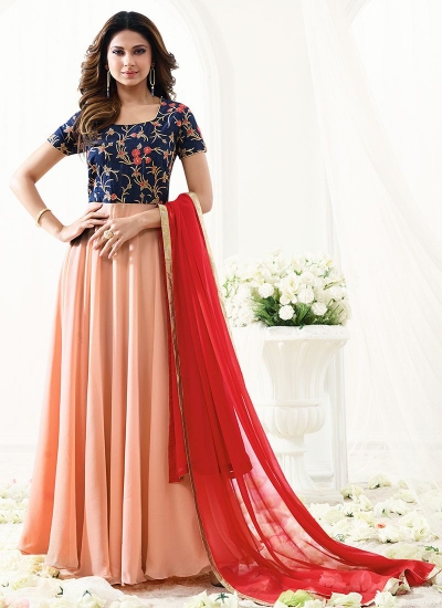 Jennifer Winget blue and peach georgette anarkali suit 1111