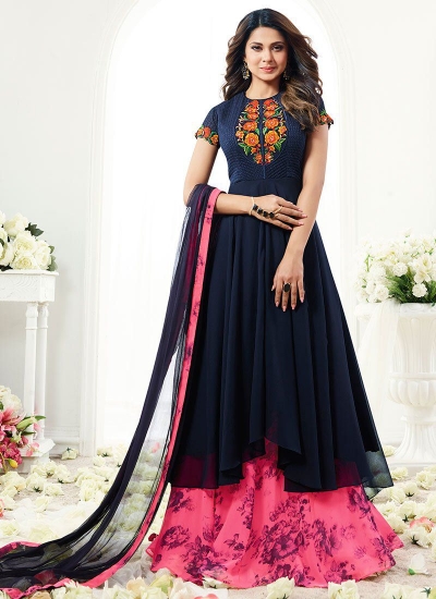 Jennifer Winget navy blue georgette anarkali 1115