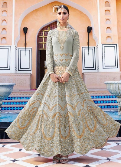 Grey georgette party wear anarkali suit 11003