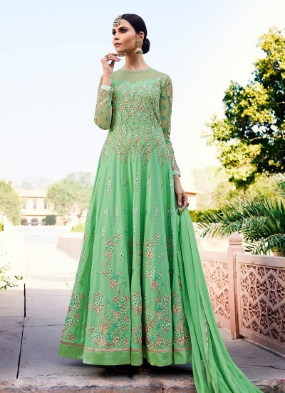 Green georgette party anarkali suit 11009