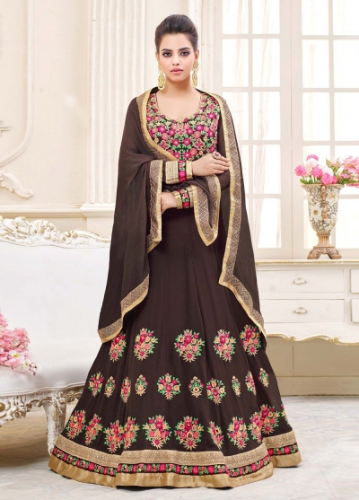 Brown georgette party wear anarkali 9111