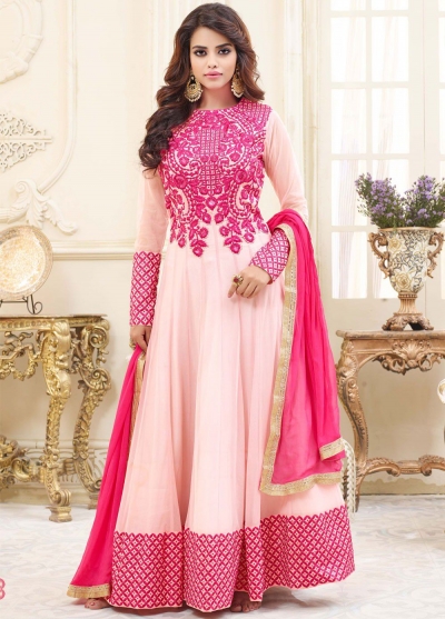 Pink georgette party wear anarkali 9112