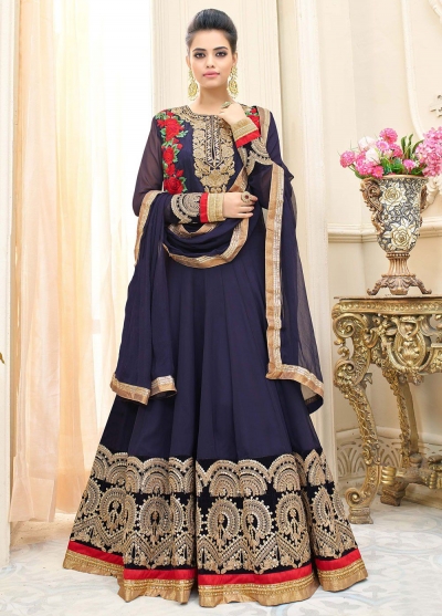 Navy blue georgette party wear anarkali 9114