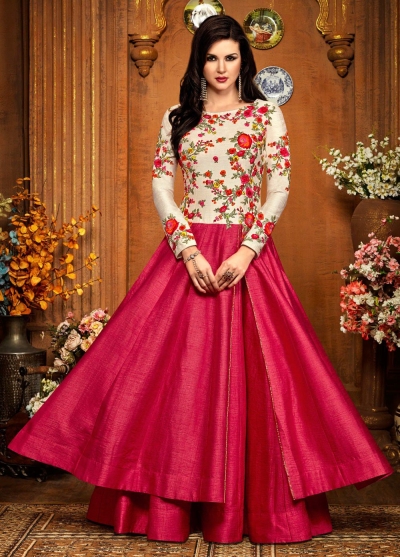 Pink silk party wear anarkali 2484