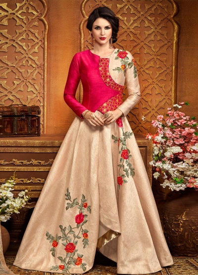 Peach silk wedding anarkali 2487