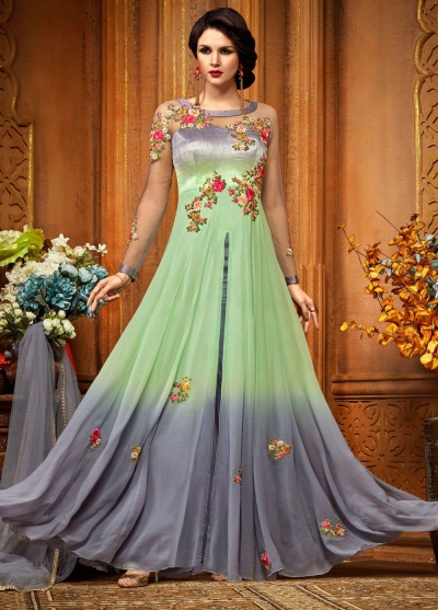 Green georgette party wear anarkali 2488