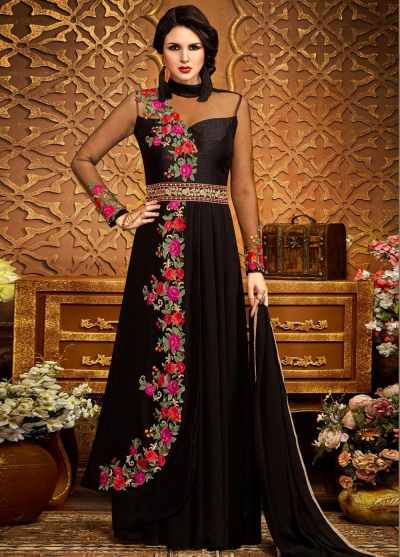 Black georgette party wear anarkali 2491