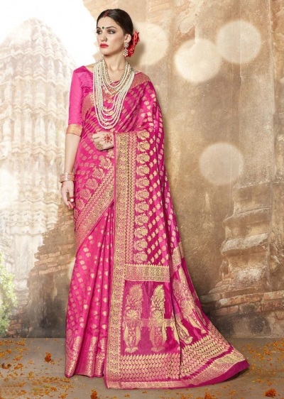 Pink Banarasi Silk Woven Festive Saree 3906