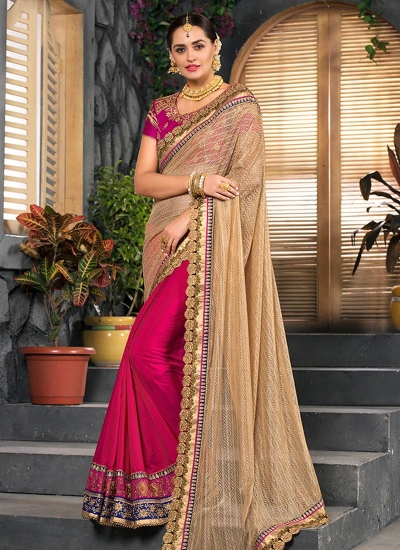 Pink and beige half and half saree 2005