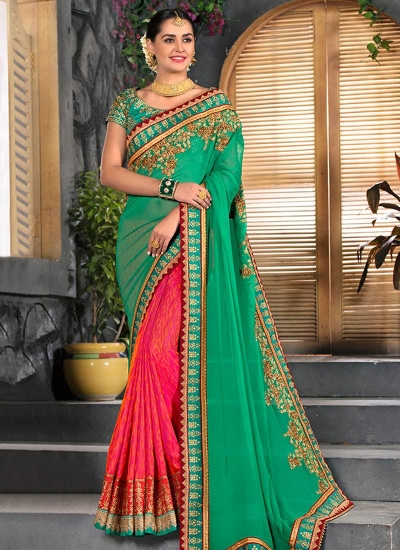 Pink and green half and half saree 2007