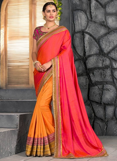 Yellow and pink half and half saree 2010