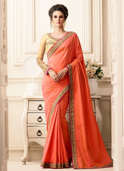 Orange art silk border designer saree 40002