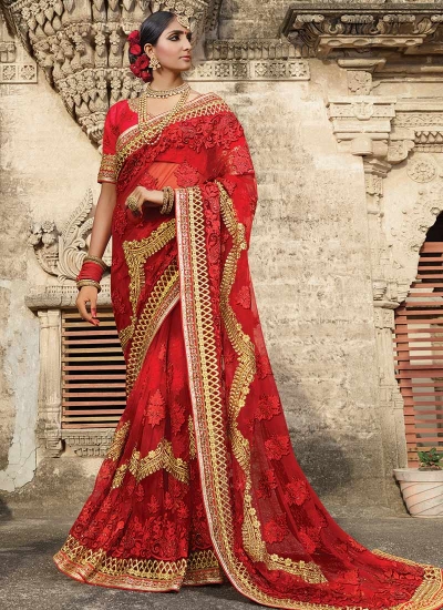 Part wear red net saree 1956
