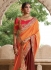 Party wear brown n orange half n half saree 1957