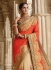 Party wear cream n orange half n half saree 1959