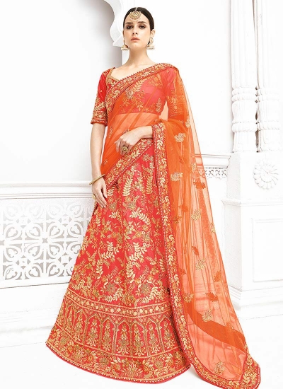 Coral pink pure banarasi silk a line wedding lehenga choli 1102