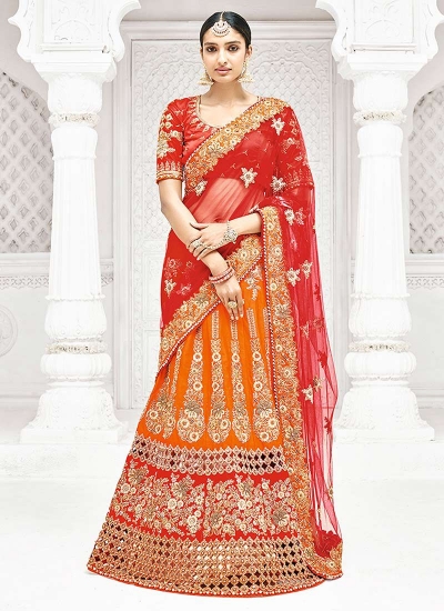 Orange satin a line wedding lehenga 1106