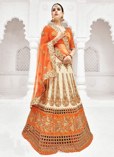 Cream satin a line wedding lehenga 1107