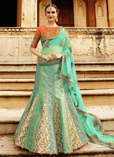 Sky blue art silk a line wedding lehenga 508