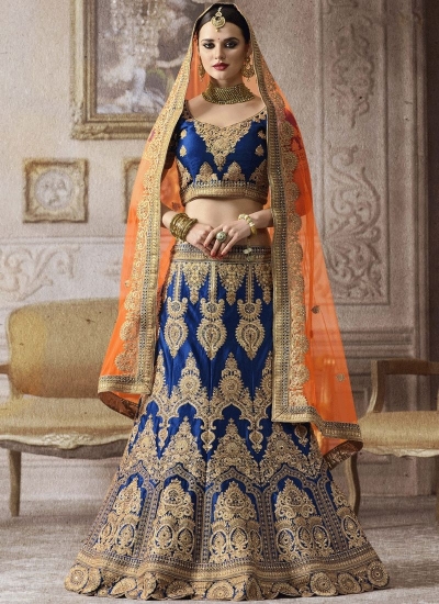 Royal blue silk wedding lehenga 4004