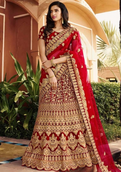 Red color wedding lehenga choli 13069