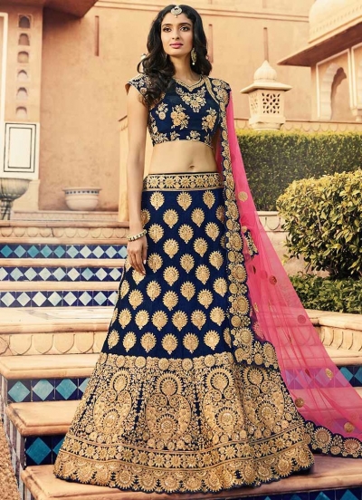 Navy blue heavy work wedding lehenga choli 13071