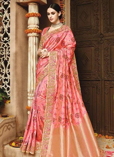 Light pink pure banarasi silk wedding saree 1216